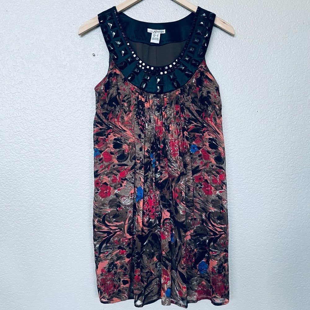 Kensie 100% Silk Print Tunic Style Mini Dress S